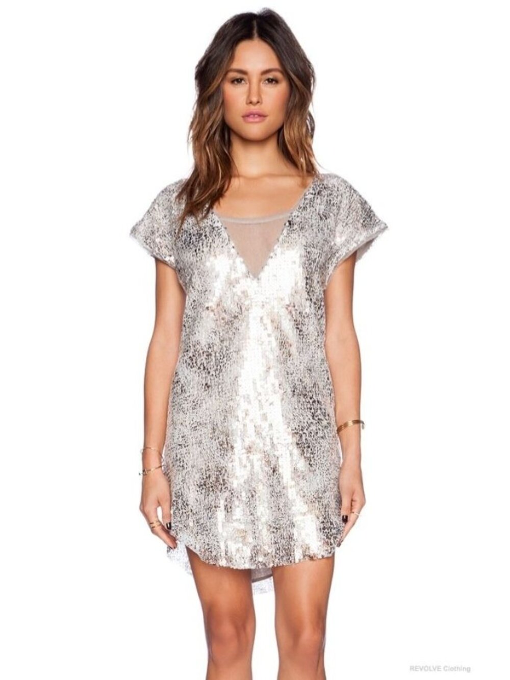 Free People Midnight Dreamer Shattered Glass Mini Sequin Dress XS Gold Party